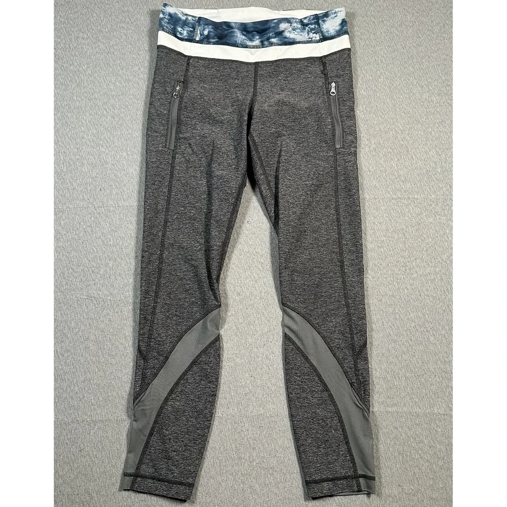 Lululemon Inspire Leggings II Mesh Panels Size 6 Heathered Grey Sea Side‎ Zip